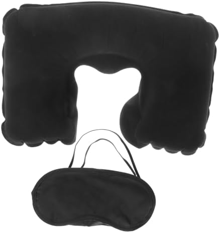 Healifty 1 Set Inflatable Travel Pillow Shaped Neck Support with Eye Mask