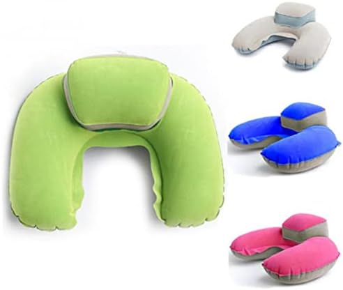 Luxshiny Inflatable U-Shape Travel Pillow with EARPLUGS for Camping Plane Use