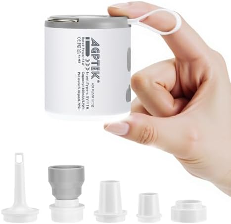 AGPTEK Mini Rechargeable Cordless Air Pump with LED Light for Camping Hiking and More