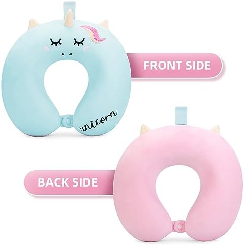 OBloved Memory Foam Toddler Neck Pillow with Unicorn Eye Mask for Travel