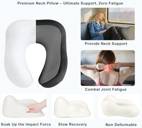 Contoured Memory Foam Neck Pillow with Bluetooth Headphones for Travel Comfort