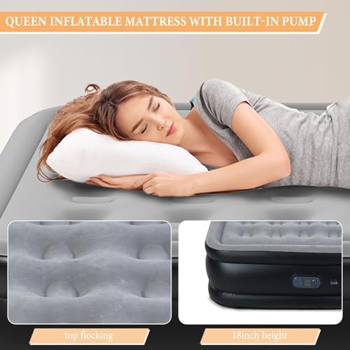Quick Inflatable Mattress Queen Soft Flocking Bed for Comfort and Style