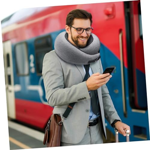 Adjustable Memory Foam Travel Pillow for Airplane Car Home Use with Gray Cover