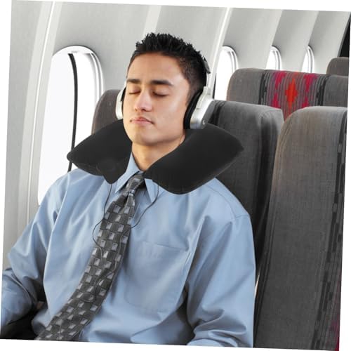 Healifty 1 Set Inflatable Travel Pillow Shaped Neck Support with Eye Mask