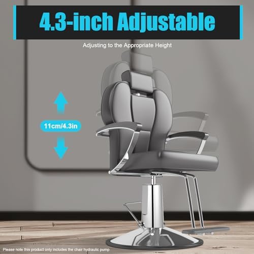 Mocuceom Barber Chair Hydraulic Pump with 43 Inch Height Adjustment Silver