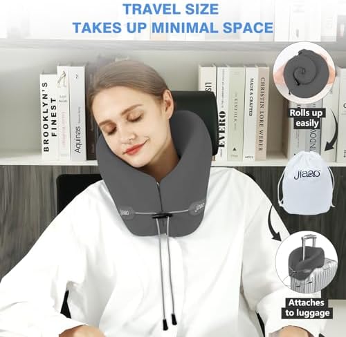 JIAAO Travel Essential Memory Foam Neck Pillow 360 Support Airplane Car Train and Bus Trips