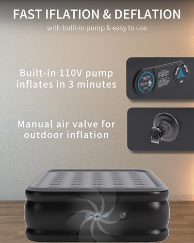 Premium Air Mattress Queen with Built in Pump and Raised Edges