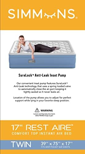 Simmons Rest Aire Mattress Twin 17 Soft Top Dura-Vinyl Air Mattress with Side Pump