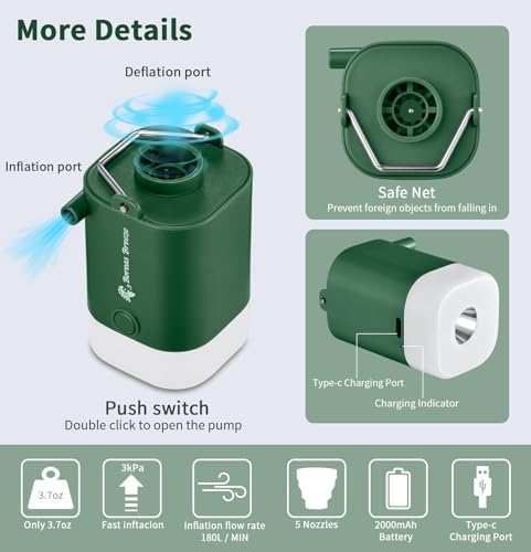 Mini Portable Battery Air Pump Rechargeable Compact for Travel Camping