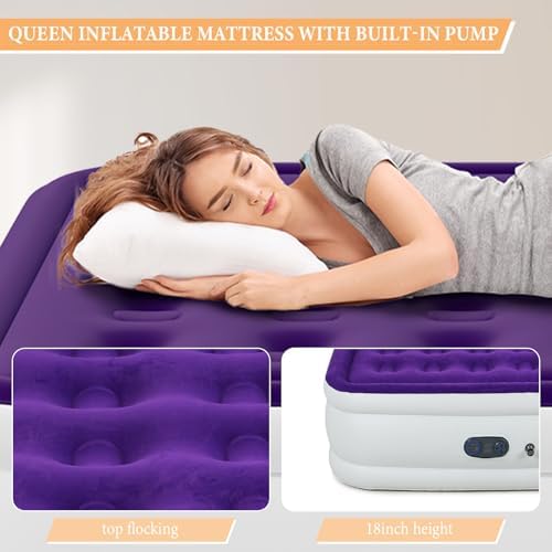 Queen Air Mattress with Built in Pump 18 Inch Velvet Top 3 Min Quick Inflation Waterproof 600 LB Capacity