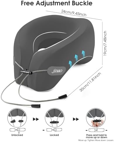 JIAAO Travel Essential Memory Foam Neck Pillow 360 Support Airplane Car Train and Bus Trips