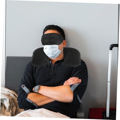 Healifty 1 Set Inflatable Travel Pillow Shaped Neck Support with Eye Mask