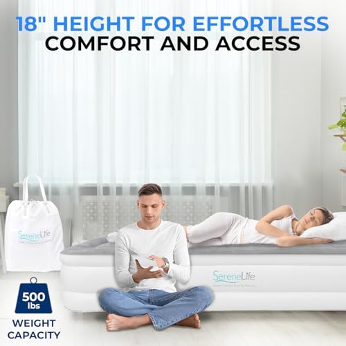SereneLife Luxury Full Size Air MattressComfort Support for Home Camping and Travel