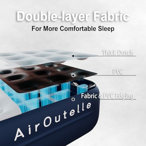 ultra- plush air mattress with 18 height cloud-like comfort and re- chargeable pump