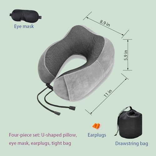 Comfortable Memory Foam Travel Pillow with Eye Mask and Ear Plugs