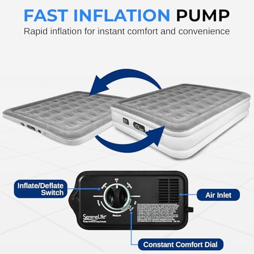 SereneLife Luxury Full Size Air MattressComfort Support for Home Camping and Travel