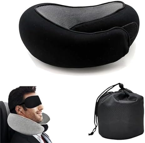 Memory Foam Travel Neck Pillow Perfect for Airplanes Offices Cars Black
