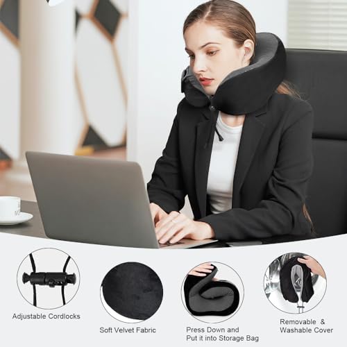 Contoured Memory Foam Neck Pillow with Bluetooth Headphones for Travel Comfort