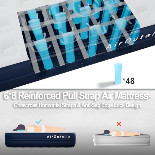 ultra- plush air mattress with 18 height cloud-like comfort and re- chargeable pump