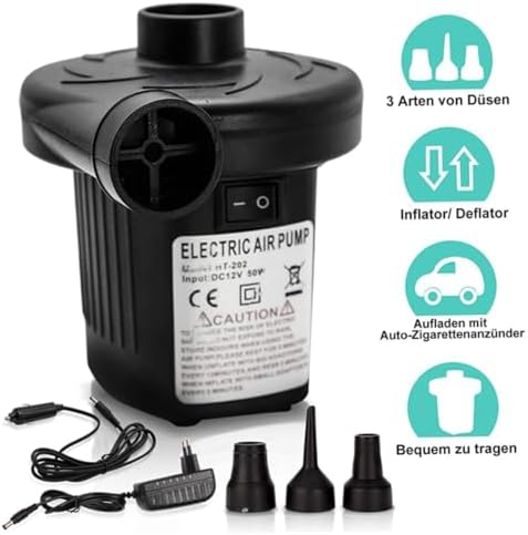 Electric Air Pump 2 in 1 with 3 Nozzles 230V12V for Inflatable Mattress Boat Sofa
