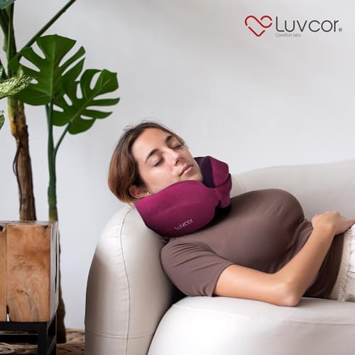 Luvcor Premium Memory Foam Neck Pillow Bundle with Eye Mask and Earplugs - Royal Pink