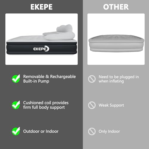 EKEPE 18-in Air Mattress with Headboard - Perfect for Camping and Home Use