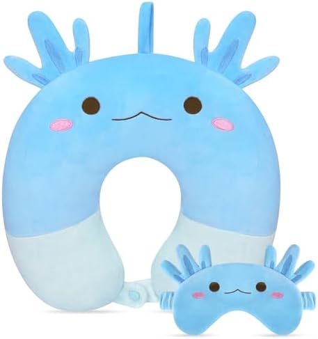 Axolotl Neck Pillow for Kids Teens Multi-functional Travel Pillow for Airplane Car Road Trip
