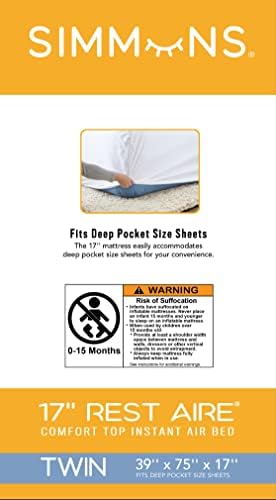 Simmons Rest Aire Mattress Twin 17 Soft Top Dura-Vinyl Air Mattress with Side Pump