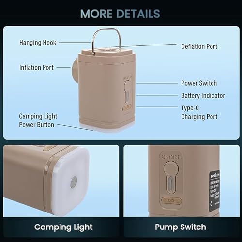 Epsilon Portable Air Pump 5 Nozzles Ultra-Fast Electric 1200mAh Air Pump with Light
