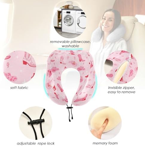 Gredecor Travel Pillow Retro Cowgirl Boots Memory Foam Adjustable Neck Pillow for Flight Car Office