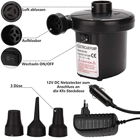 Electric Air Pump 2-in-1 with 3 Nozzles 230V 12V Multi-Freiburgger for Inflatable Mattresses Boats
