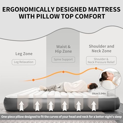 Compact Ergonomic Queen Air Mattress with Rechargeable Pump