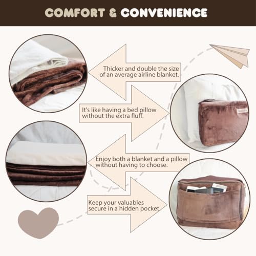 bCollections XL Travel Blanket Pillow Set - Ultra-Soft Cozy for Long Flights