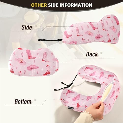 Gredecor Travel Pillow Retro Cowgirl Boots Memory Foam Adjustable Neck Pillow for Flight Car Office