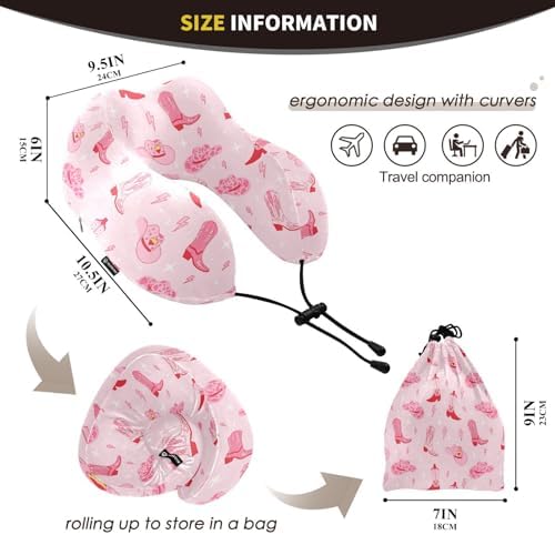 Gredecor Travel Pillow Retro Cowgirl Boots Memory Foam Adjustable Neck Pillow for Flight Car Office