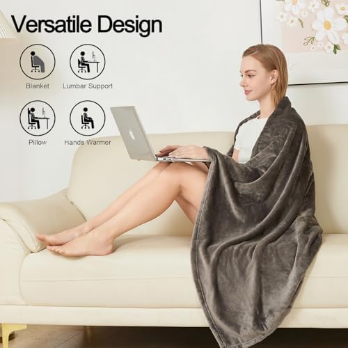 Premium 2-in-1 Travel Blanket Soft Travel Pillow for Plane Car Office Gray