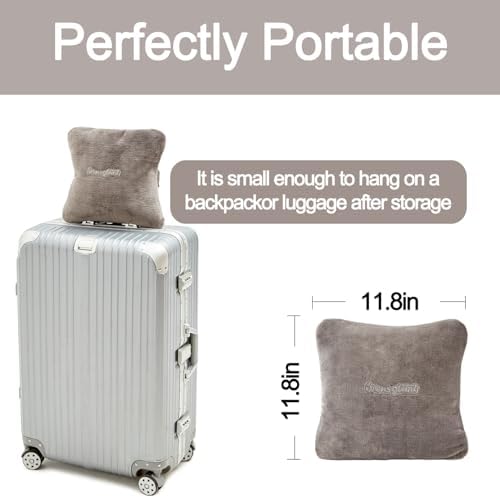 Premium 2-in-1 Travel Blanket Soft Travel Pillow for Plane Car Office Gray