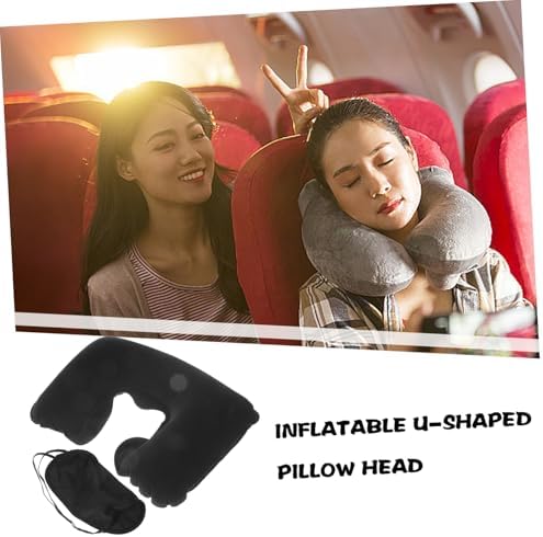 Healifty 1 Set Inflatable Travel Pillow Shaped Neck Support with Eye Mask