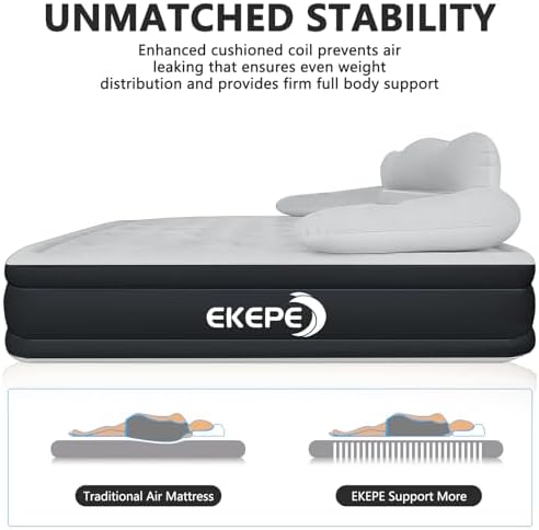 EKEPE 18-in Air Mattress with Headboard - Perfect for Camping and Home Use