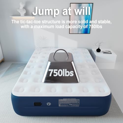 ultra- plush air mattress with 18 height cloud-like comfort and re- chargeable pump