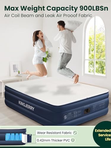 Soft and Cozy Luxury Air Mattress with Built-In Pump 900 lbs Support Easy to Inflate for Home Guests