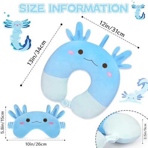 Axolotl Neck Pillow for Kids Teens Multi-functional Travel Pillow for Airplane Car Road Trip