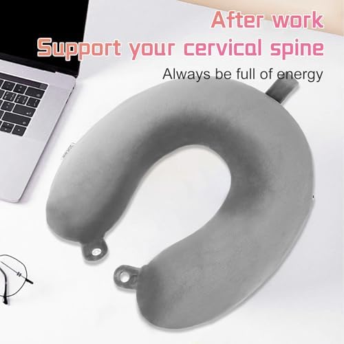 Nikou Memory Foam Travel Pillow for Airplanes Neck Support with Attachable Snap Strap and Washable Cover
