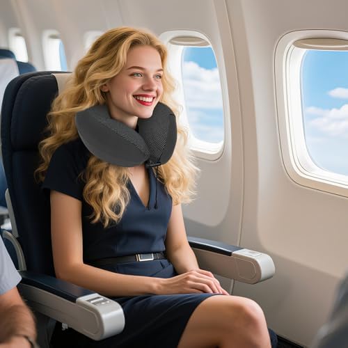 JMBNH Travel Pillow Memory Foam Neck Pillow for Airplane Car Use with Storage Box
