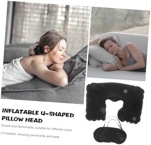 Healifty 1 Set Inflatable Travel Pillow Shaped Neck Support with Eye Mask