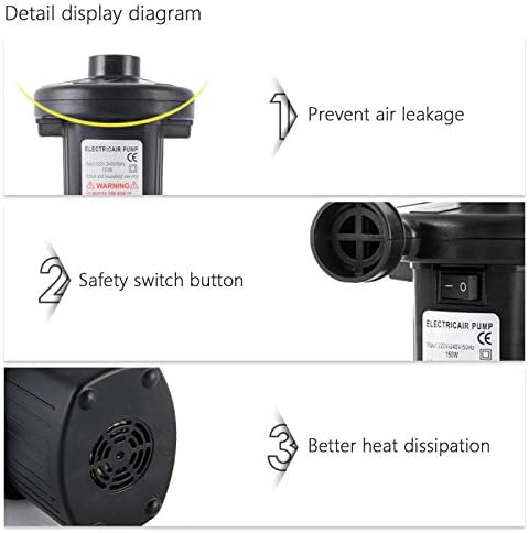 Electric Air Pump for inflatable boat pool and air mattress - 110V 3 nozzles quick inflate and durable