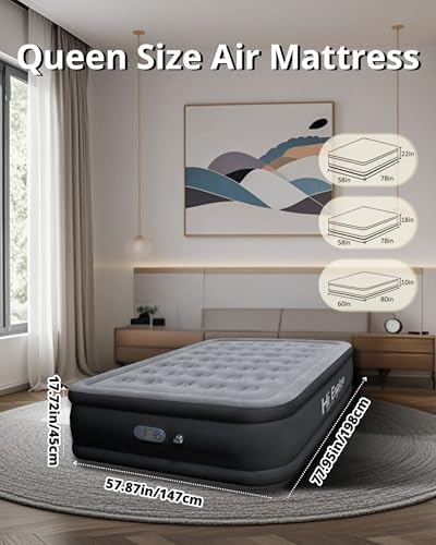 Premium Air Mattress Queen with Built in Pump and Raised Edges
