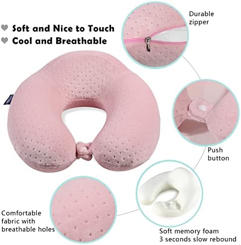 Gosider U-shape Memory Foam Travel Pillow Pink - Comfortable Airplane Pillow for Head and Neck Support