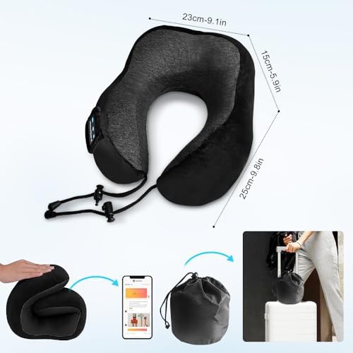 Contoured Memory Foam Neck Pillow with Bluetooth Headphones for Travel Comfort