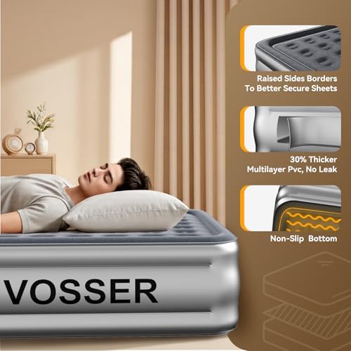 3-Min King Air Mattress with Built-In Pump Silver